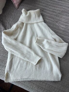 Madewell Cream Wool Blend Turtleneck Textured Knit Sweater